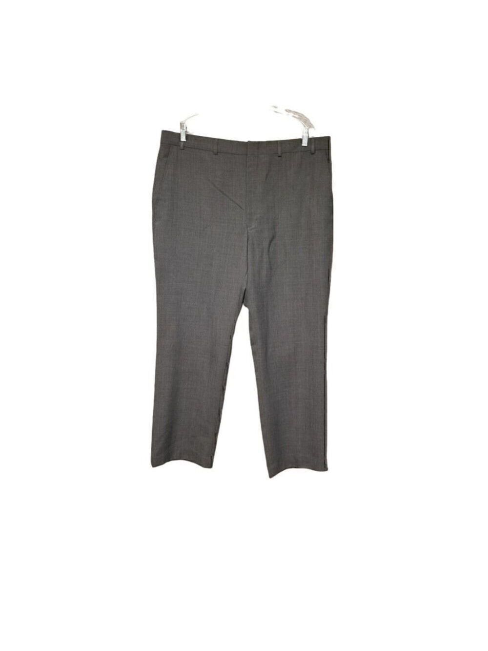 TOWNCRAFT Dress Business/Casual Pants Straight Front Gray Wool Blend Men…